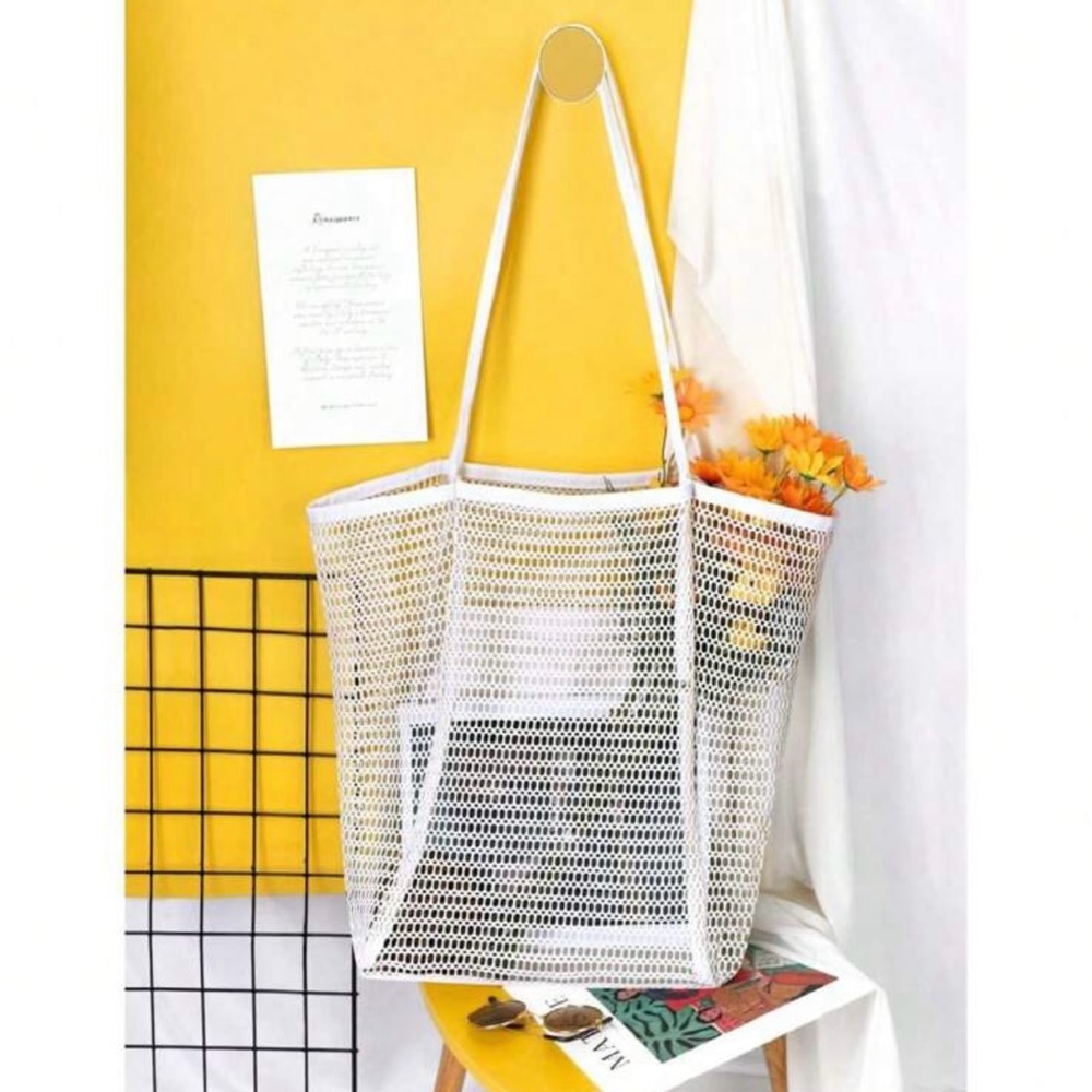 Elegant White Mesh Tote Bag